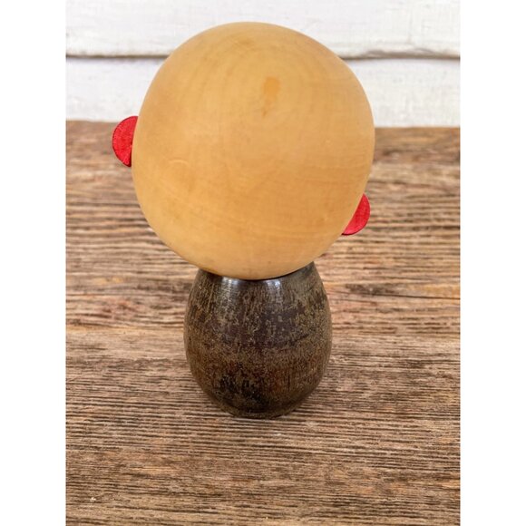 Vintage 1960s Japanese Kokeshi Doll Wood Girll Pigtail Bows 4" - Picture 2 of 9